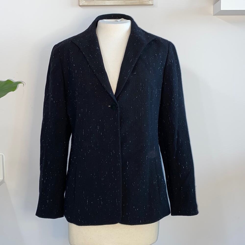 Lafayette148 6 Small Black Blue Stitching Wool Silk Blazer Pockets